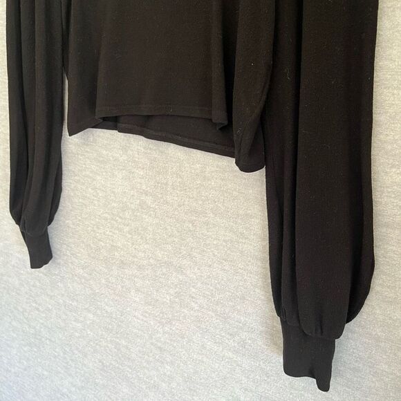 Reformation Jeans Mock Neck Knit Top Womens Small Crop Semi Sheer Bishop Sleeve - Picture 3 of 6